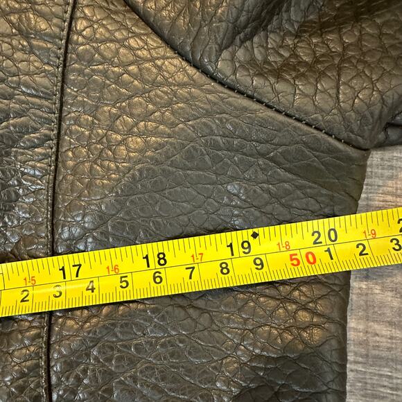 French Connection Faux Leather Fur Collar Moto Jacket Olive Green Large - Picture 10 of 11